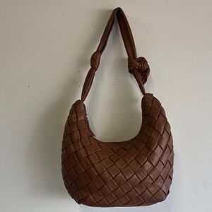 Brown Woven Vegan Leather Shoulder Bag